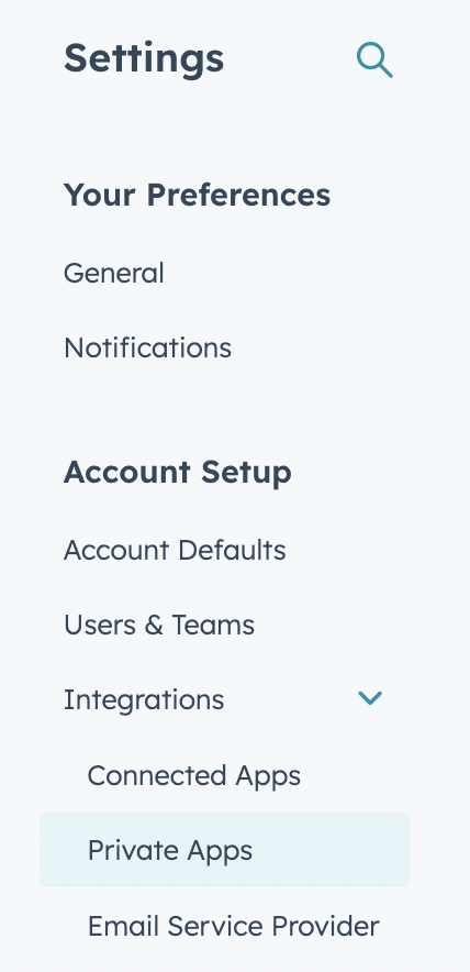 HubSpot Settings page