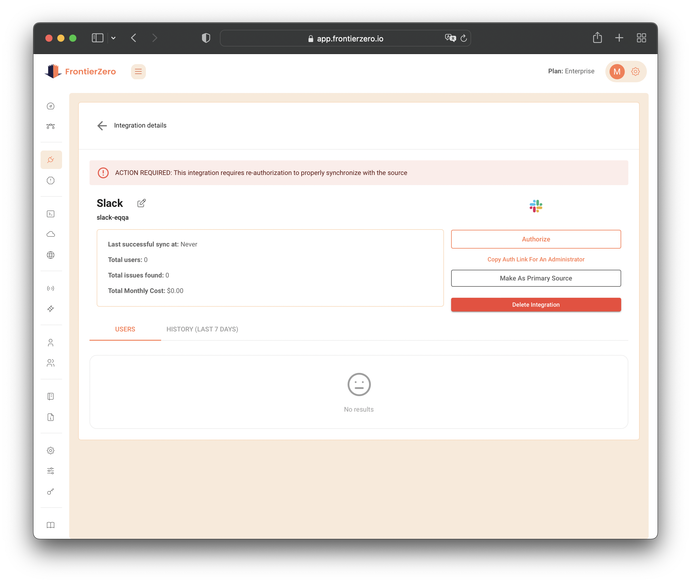 Slack Integration Page